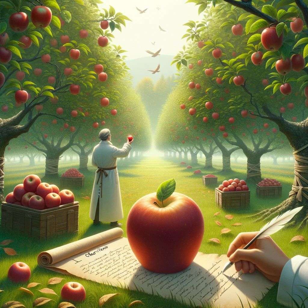 the discovery of gravity, digital art, 2.5D style